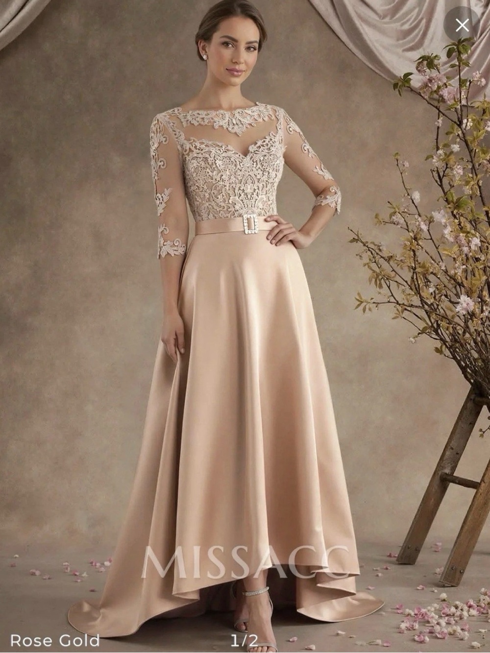 Missacc A-Line Illusion Neck 3/4 Sleeves Asymmetrical Mother Of The Bride Dress